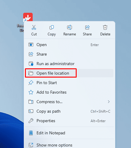 select Open file location